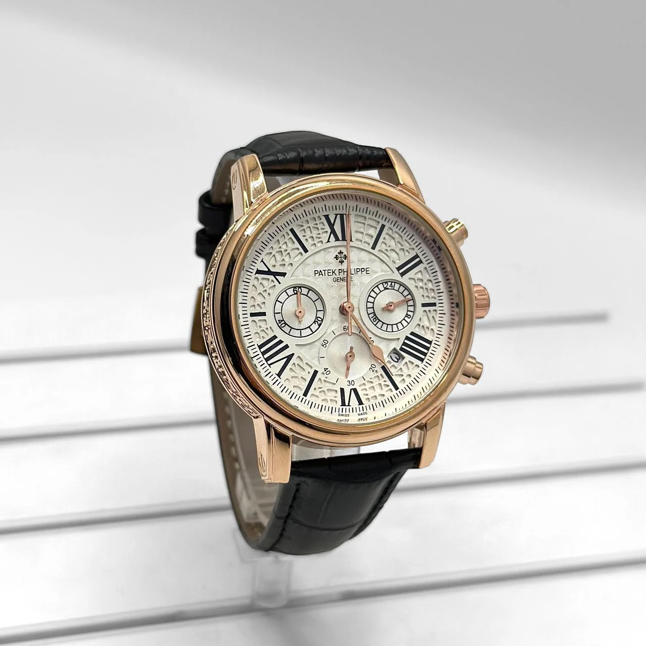 Patek Philippe Roman Black Leather Watch