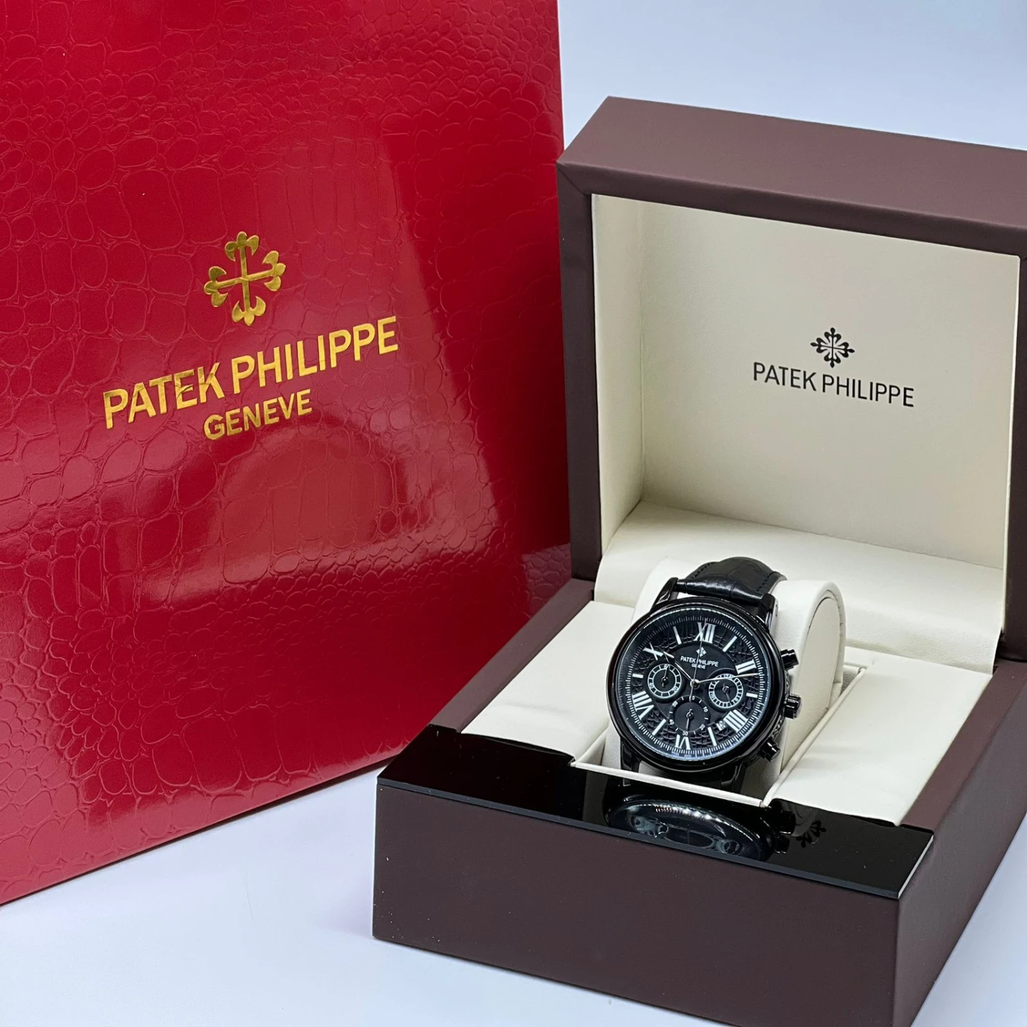 Patek Philippe Roman Black Leather Watch
