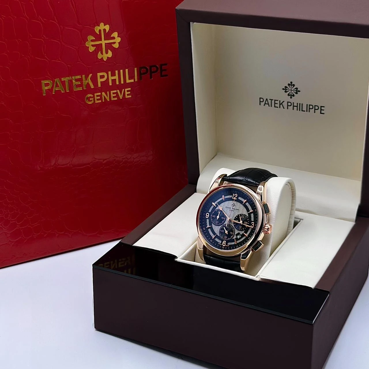 Patek Philippe Subdial Black Leather Watch